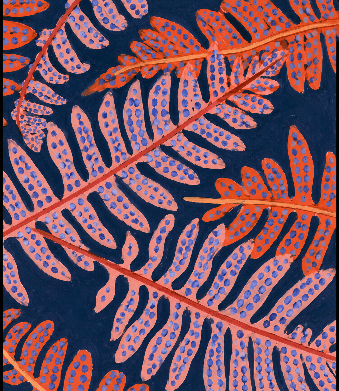Navy and copper stylized fern leaves pattern