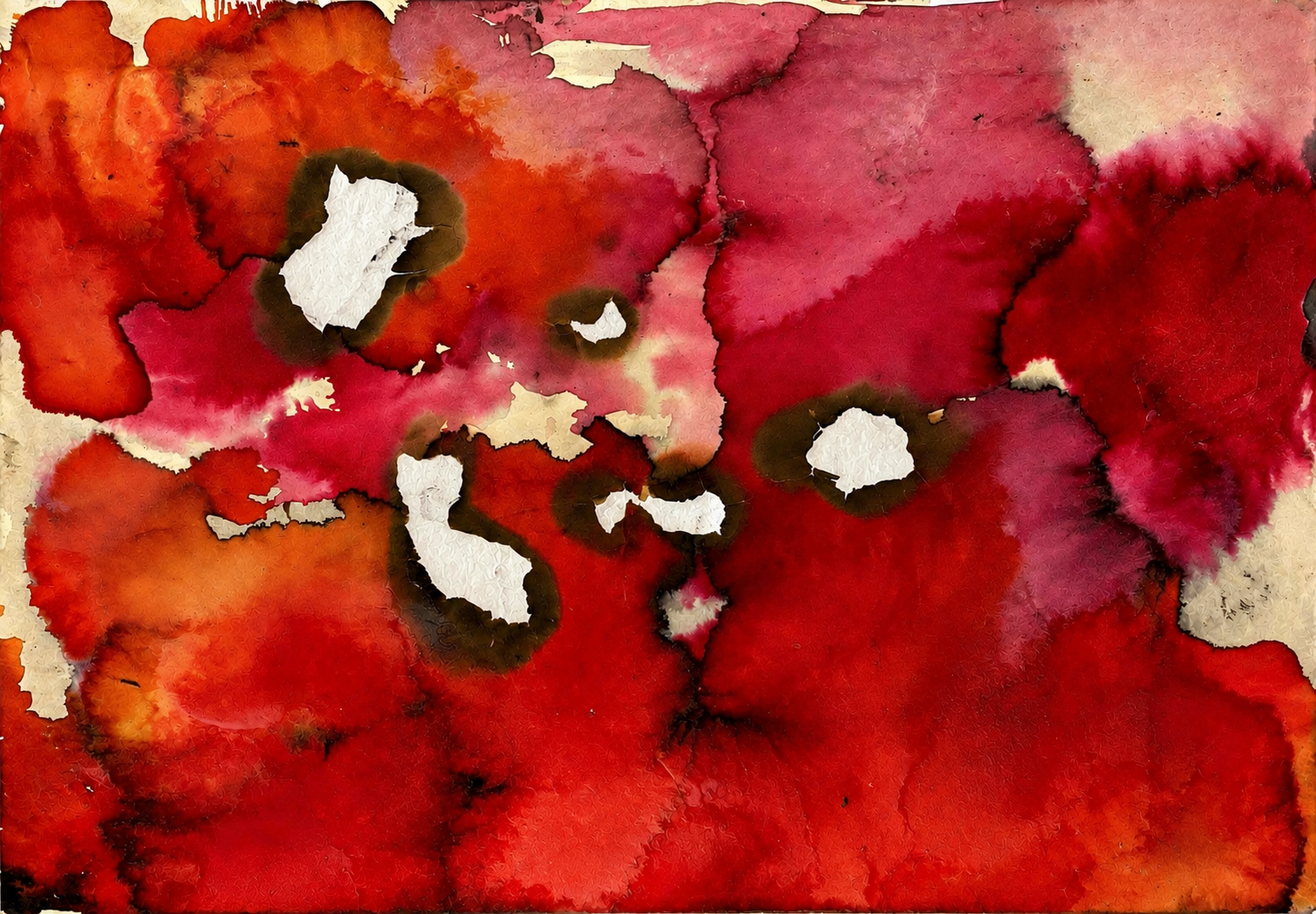 Vibrant red and orange watercolor with cutout details