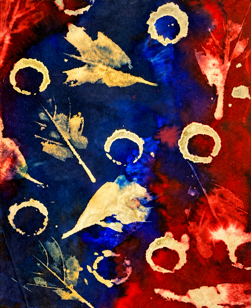 Deep blue and gold leaf abstract artwork