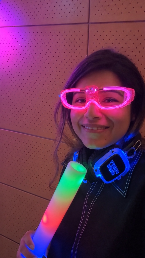 Jagriti with pink neon glasses