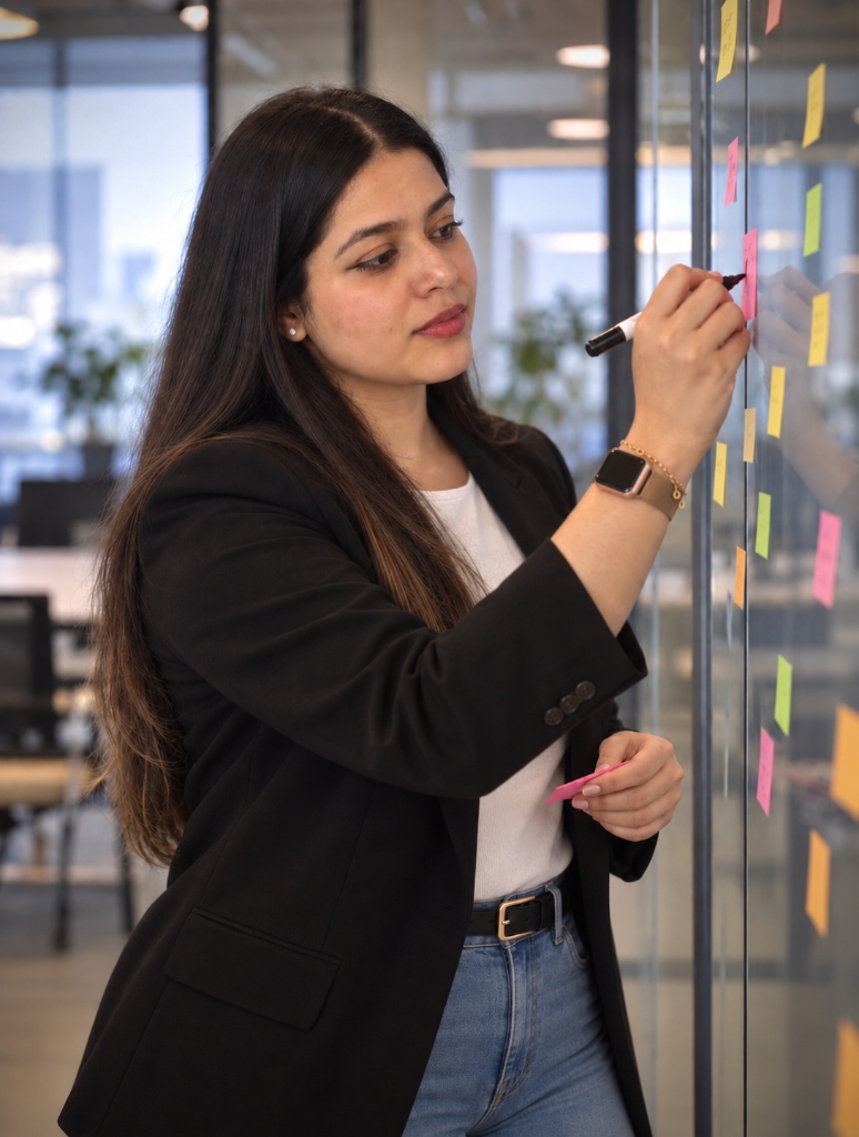 Jagriti ideating on sticky notes