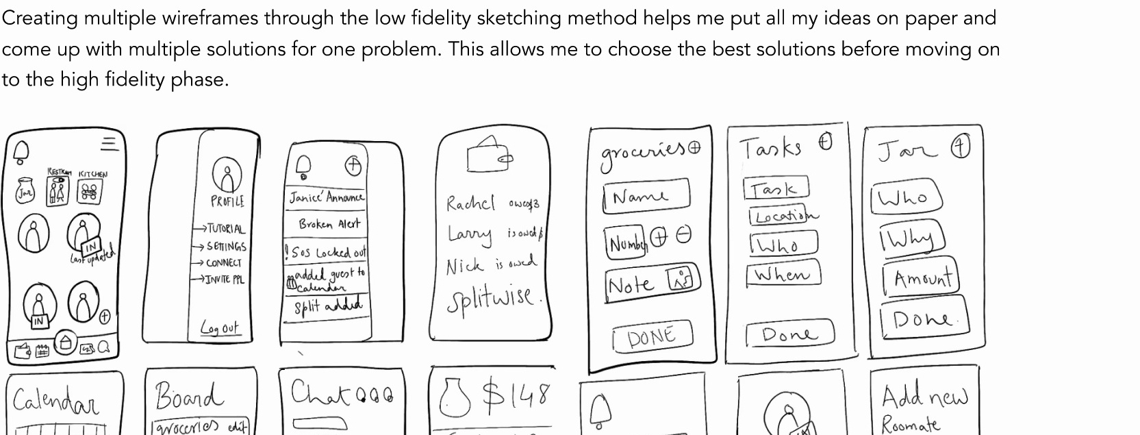 Low Fidelity Pencil Wireframe Sketches Grid